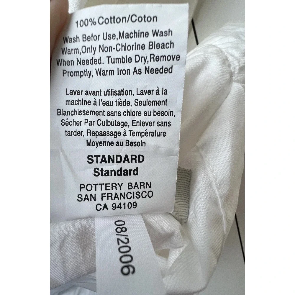 Pottery Barn  Double Piping Cotton STANDARD Pillow Sham WHITE